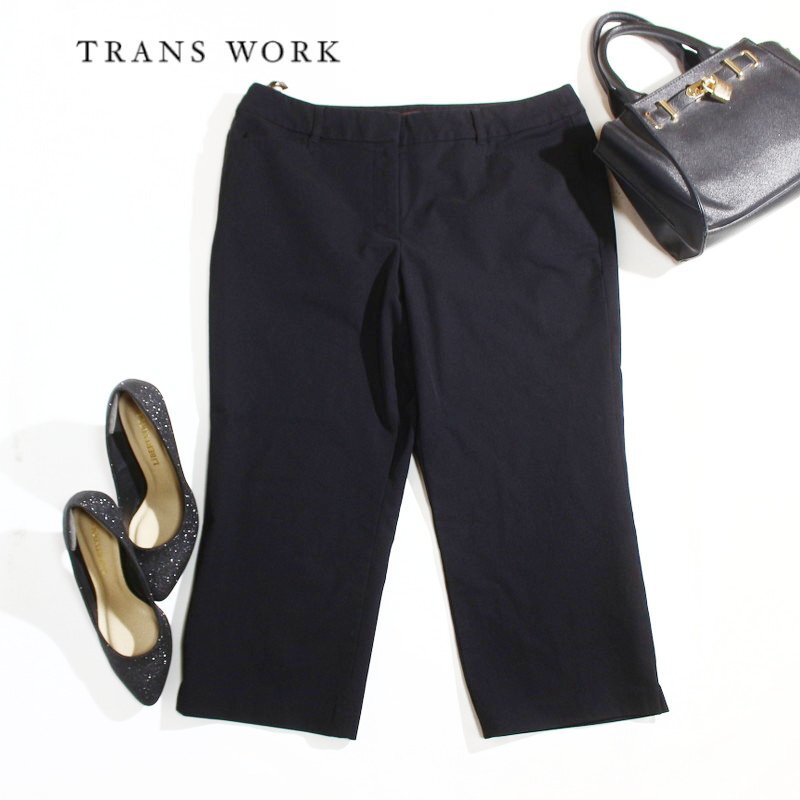 美品 TRANS WORK トランスワーク 株) 三陽商会 大きいサイズ46 7分丈 ストレッチ ジャージ― イージー スーツ パンツ 17号 ブラック 黒拍卖