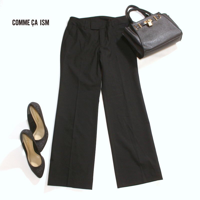 美品 コムサ イズム COMME CA ISM ポリエステル スーツ パンツ スーツ パンツ XS ブラック 黒 オフィス 通勤 フォーマル 合物 通年 裏地な拍卖