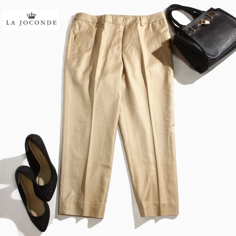 美品 LA JOCONDE ラ ジョコンダ 株) ラピーヌ 通年 上品 美脚 テーパードパンツ スラックス パンツ スーツ ポリエステル 40 ライトベージュ拍卖