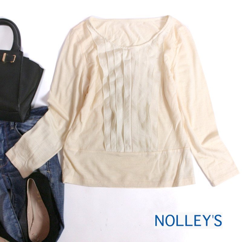 ノーリーズ NOLLEY'S 秋 冬 上品 毛100% ウールカットソー ニットカットソー 36 7号 ホワイト 白 オフィス 通勤 ミセス デザイン拍卖