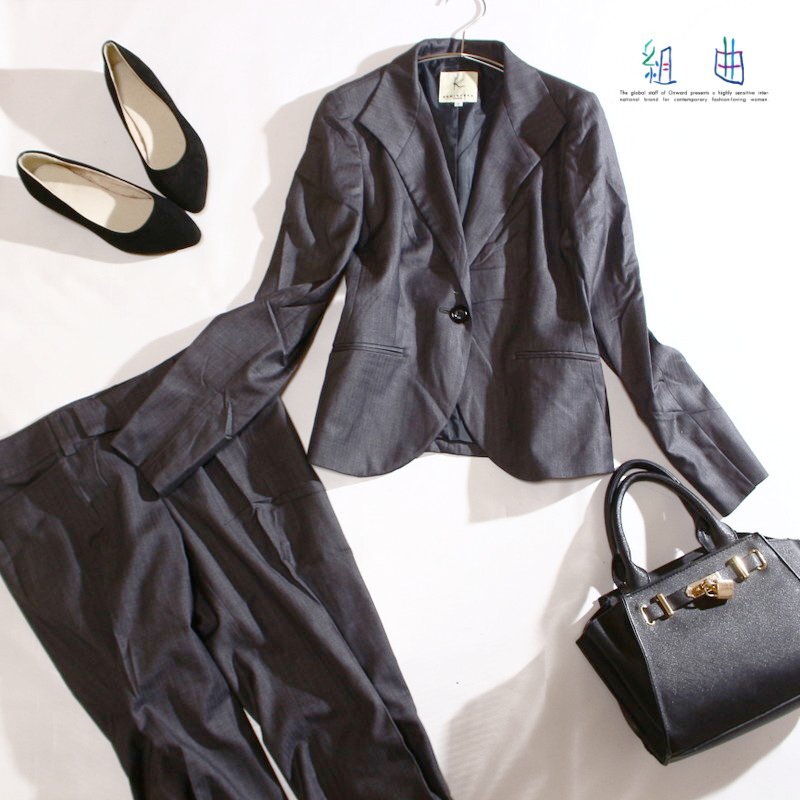 組曲 クミキョク 株) オンワード樫山 スーツ ジャケット パンツ スーツ上下セット フォーマル 9号 11号 グレー 定番 ビジネス リクルート拍卖