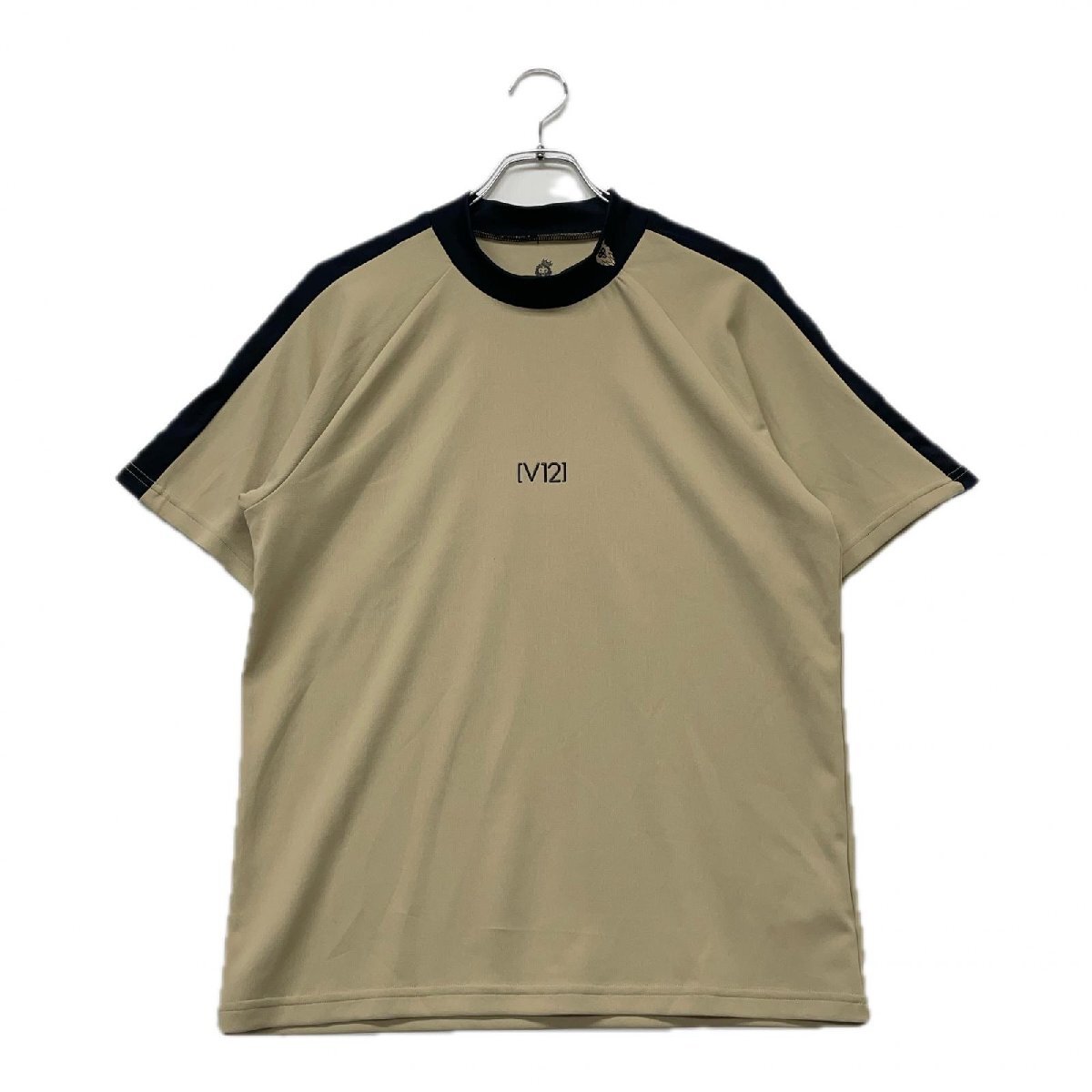coco 未使用品 ヴィ・トゥエルヴ V12 メンズ 半袖シャツ M ベージュ×ブラック モックネック ロゴプリント ネコパケ発送可 K021653拍卖