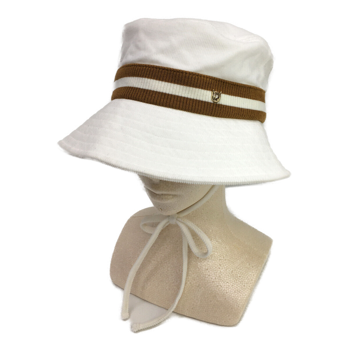coco 中古 【値下げ】ワック WAAC バケットハット フリー ホワイト ブラウン ライン シンプル あご紐付き レターパックプラス発送可 K8091拍卖