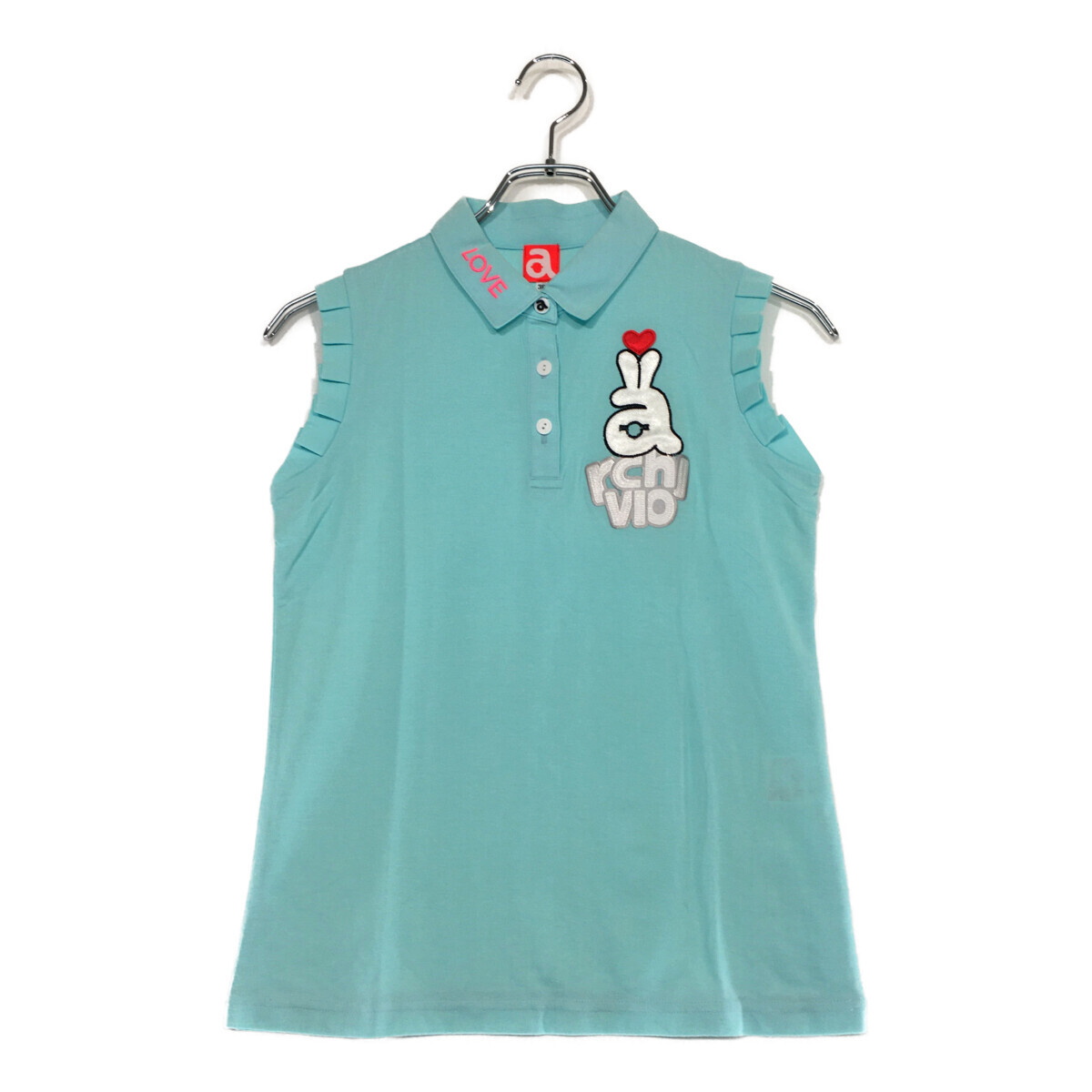 coco 中古【値下げ】 アルチビオ archivio レディース ノースリーブ 36(S) 水色 ブルー ポロシャツ 薄手 フリル ネコパケ発送可 102187拍卖