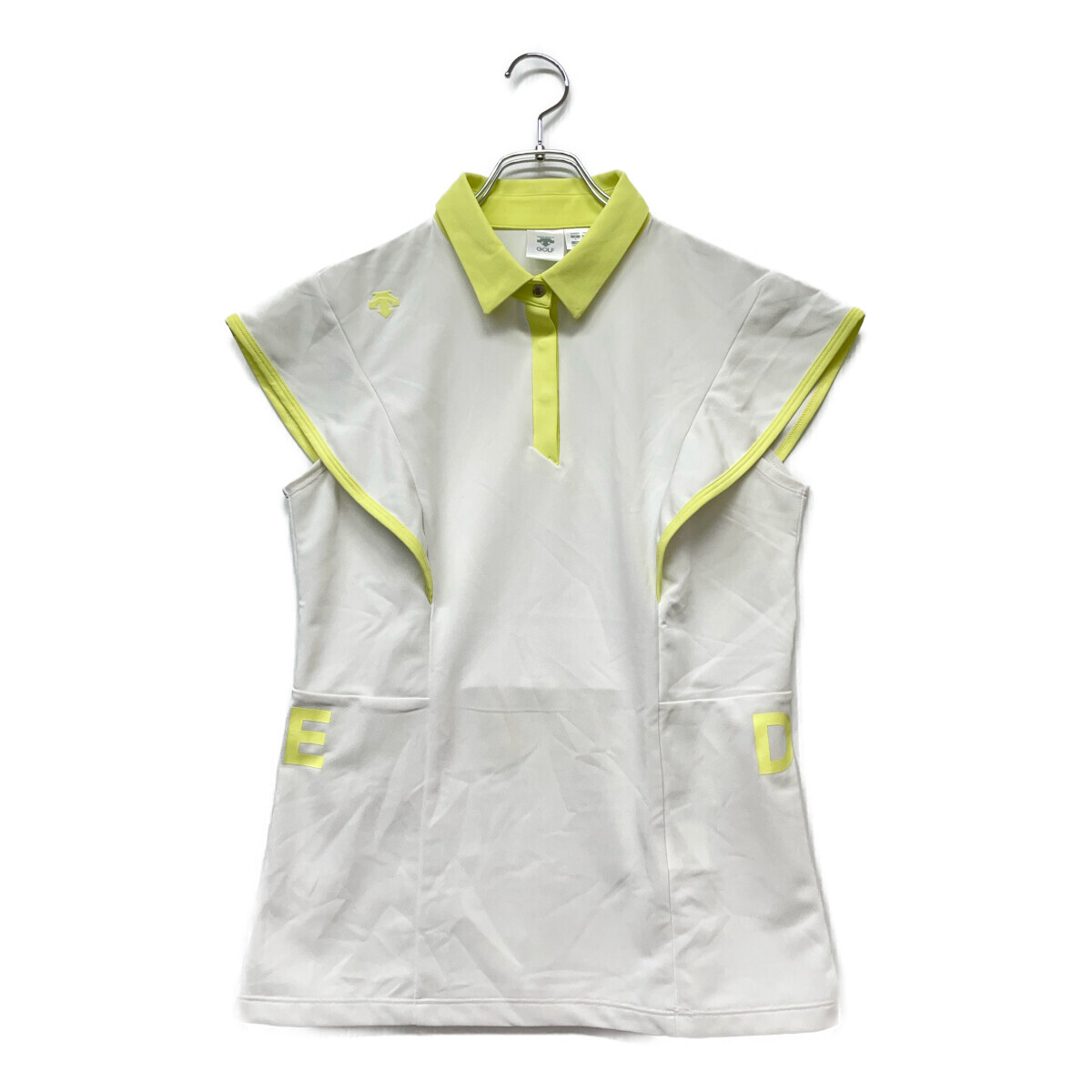 coco 未使用品【値下げ】 デサントゴルフ DESCENTE GOLF レディース 半袖ポロシャツ L 白×黄 速乾 UV ネコパケ発送可 K8531拍卖