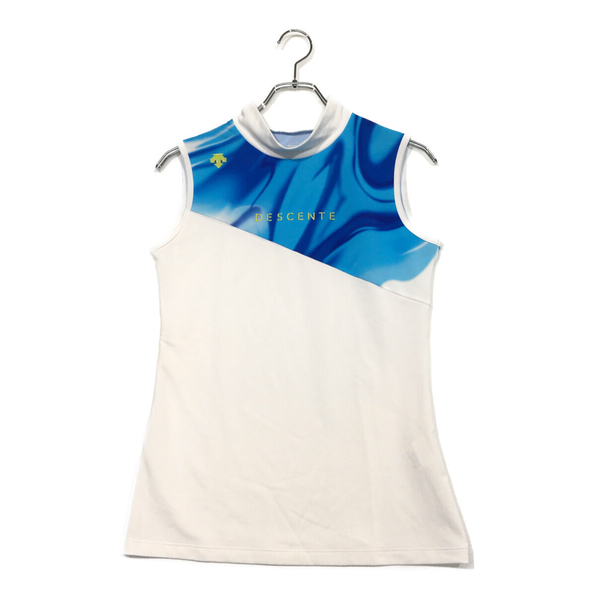 coco 中古【値下げ】 デサントゴルフ DESCENTE GOLF レディース ノースリーブ L 白×青 モックネック シャツ ネコパケ発送可 102184拍卖