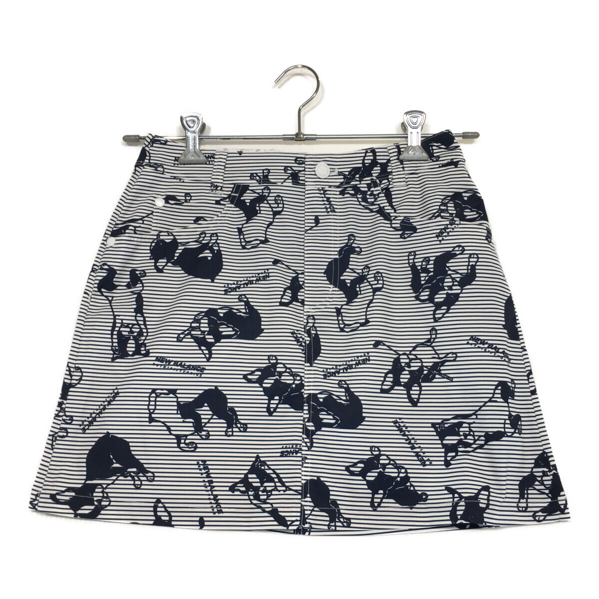 coco 中古【値下げ】 ニューバランスゴルフ レディース スカート 0(S) 紺×白 ボーダー ボストンテリア柄 レターパックプラス発送可 101469拍卖