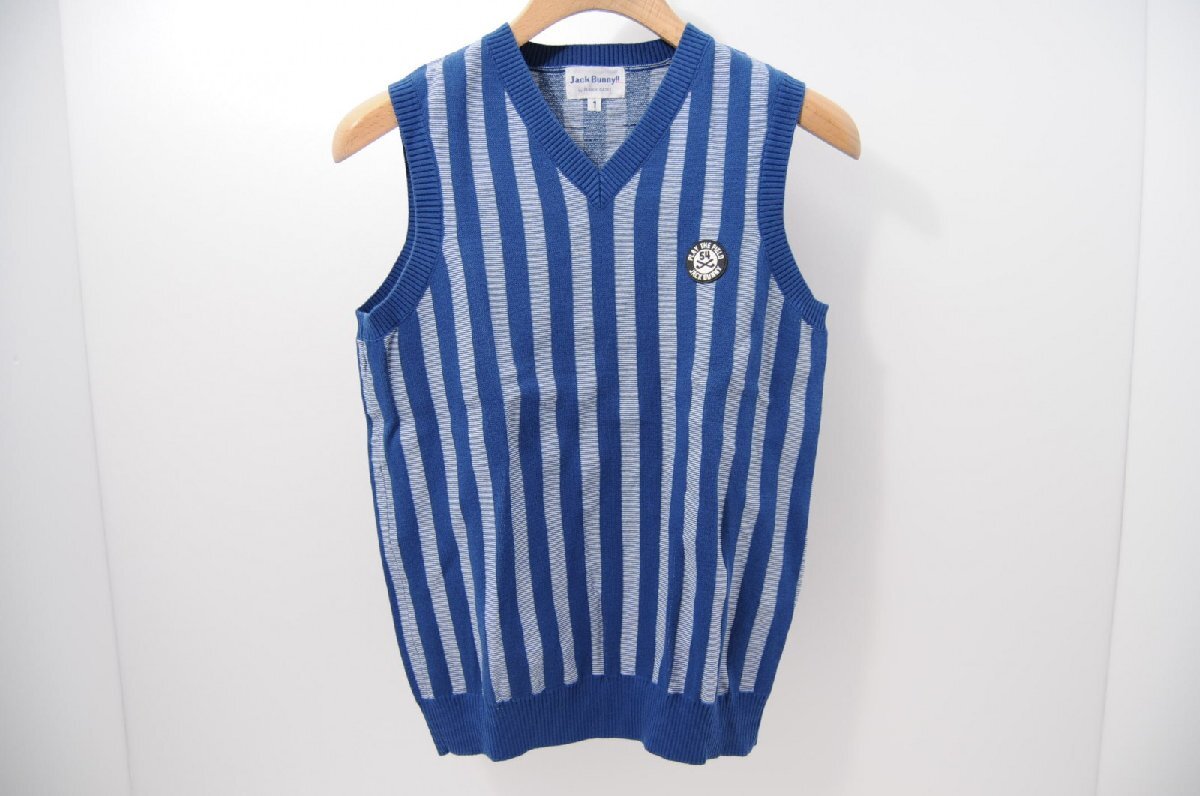coco 中古【SALE】 ジャックバニー Jack Bunny!! レディース Vネック ベスト 1(M) 紺 ストライプ レターパックプラス発送可 63279拍卖