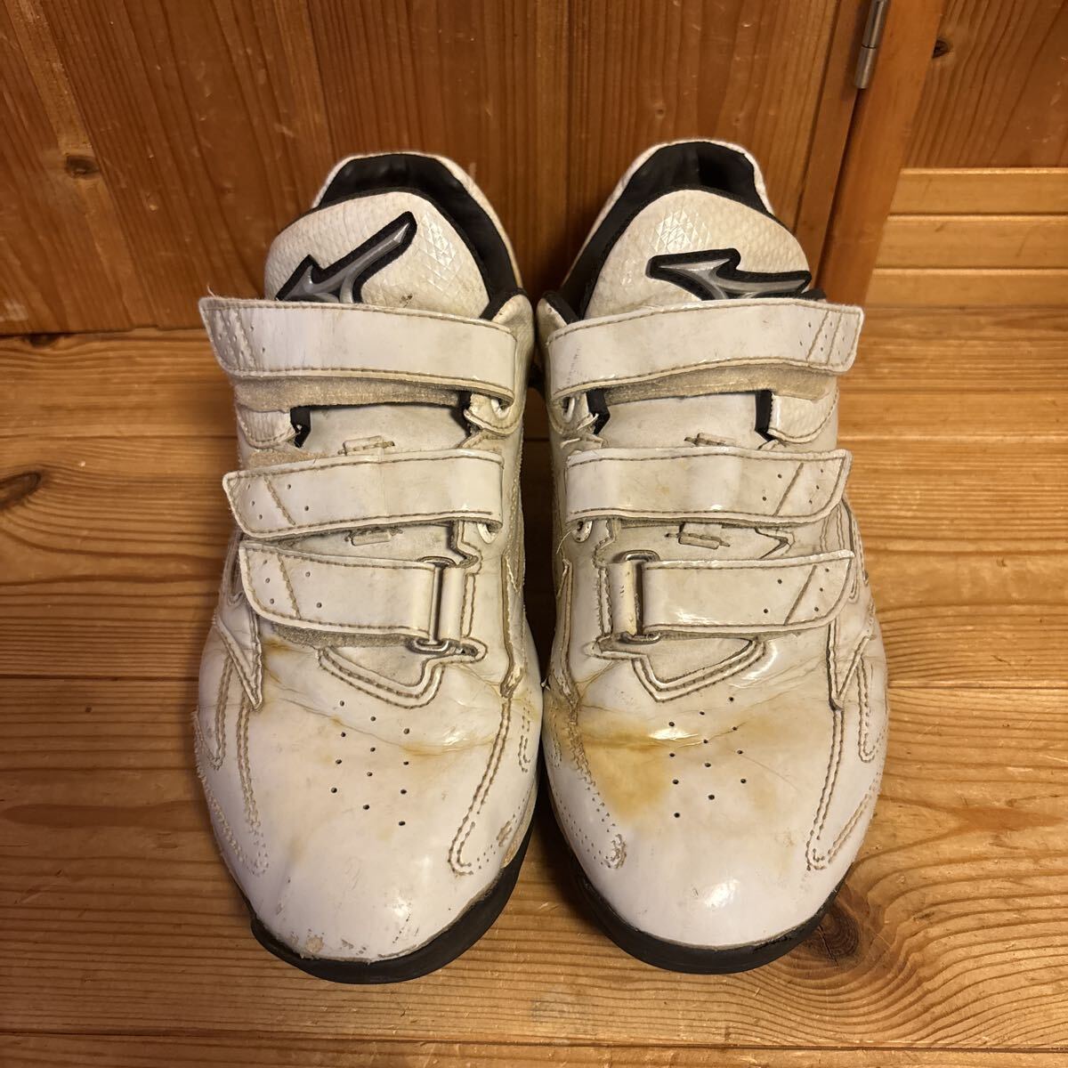 中古 ミズノ MIZUNO 白 ホワイト 25.5cm 野球 アップシューズ 使用回数多い ②拍卖
