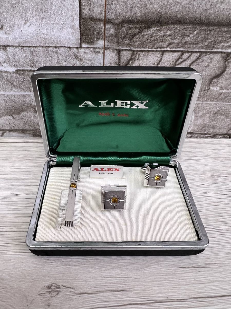 ALEX REGD T.MARK ネクタイピン カフス セット アクセサリー メンズ シルバー イエロー 箱付き 拍卖