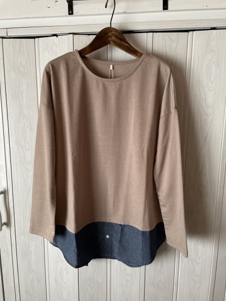 ◆cheerfully/重ね着風レイヤードチュニック/L/ベージュ系/新品タグ付き◆p2拍卖