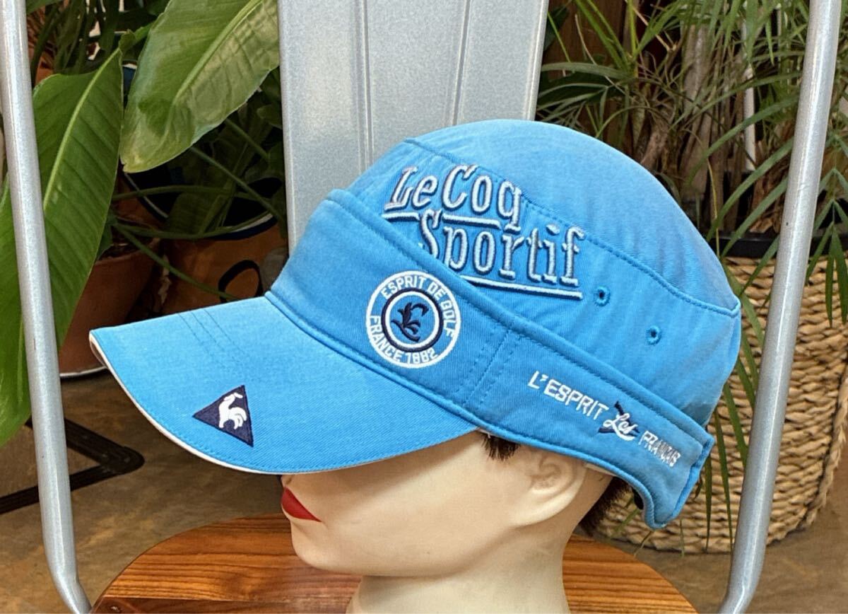 le coq sportif ルコック/キャップ、サンバイザー 2WAY使用 ライトブルー サイズ57〜59㌢拍卖