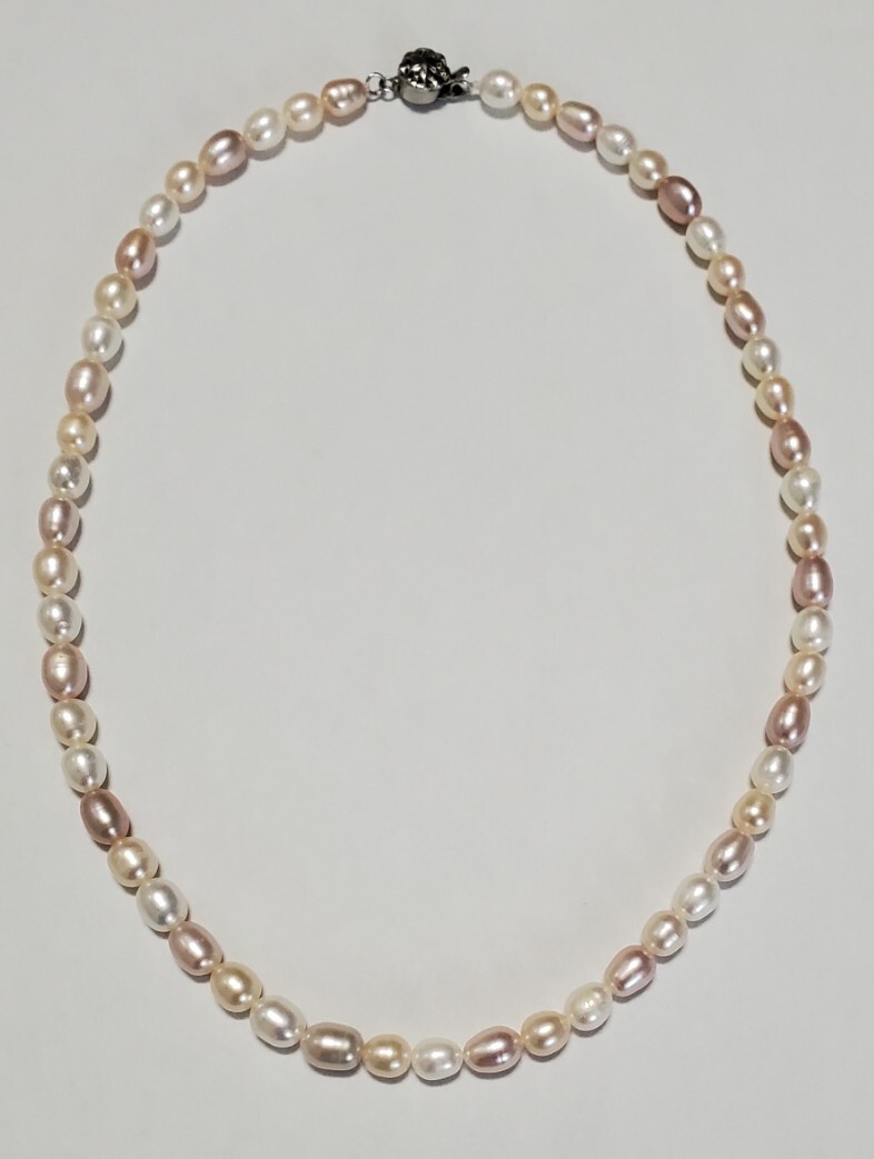 本真珠 ネックレス パール幅5,7mm-6.4mm 重さ21.8g 長さ42cm ホワイト ピンク レディース アクセサリー 美品拍卖