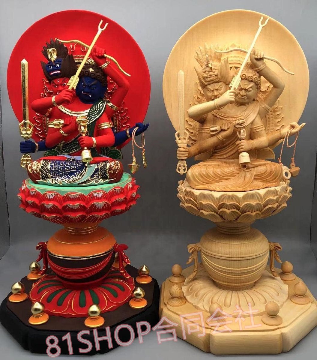 「81SHOP」 仏像 愛染明王 ダブルヘッド 木彫仏像 仏像彫刻 木彫り 木材総高30cm (Color : A)拍卖