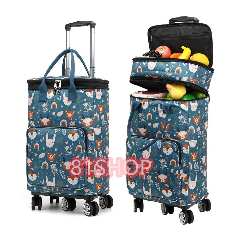 ショッピングカート 35L キャリー 拡張機能 保冷保温 折りたたみ 買い物カート360°回転 大容量 軽量 買い物 アウトドア(ウサギ柄)拍卖