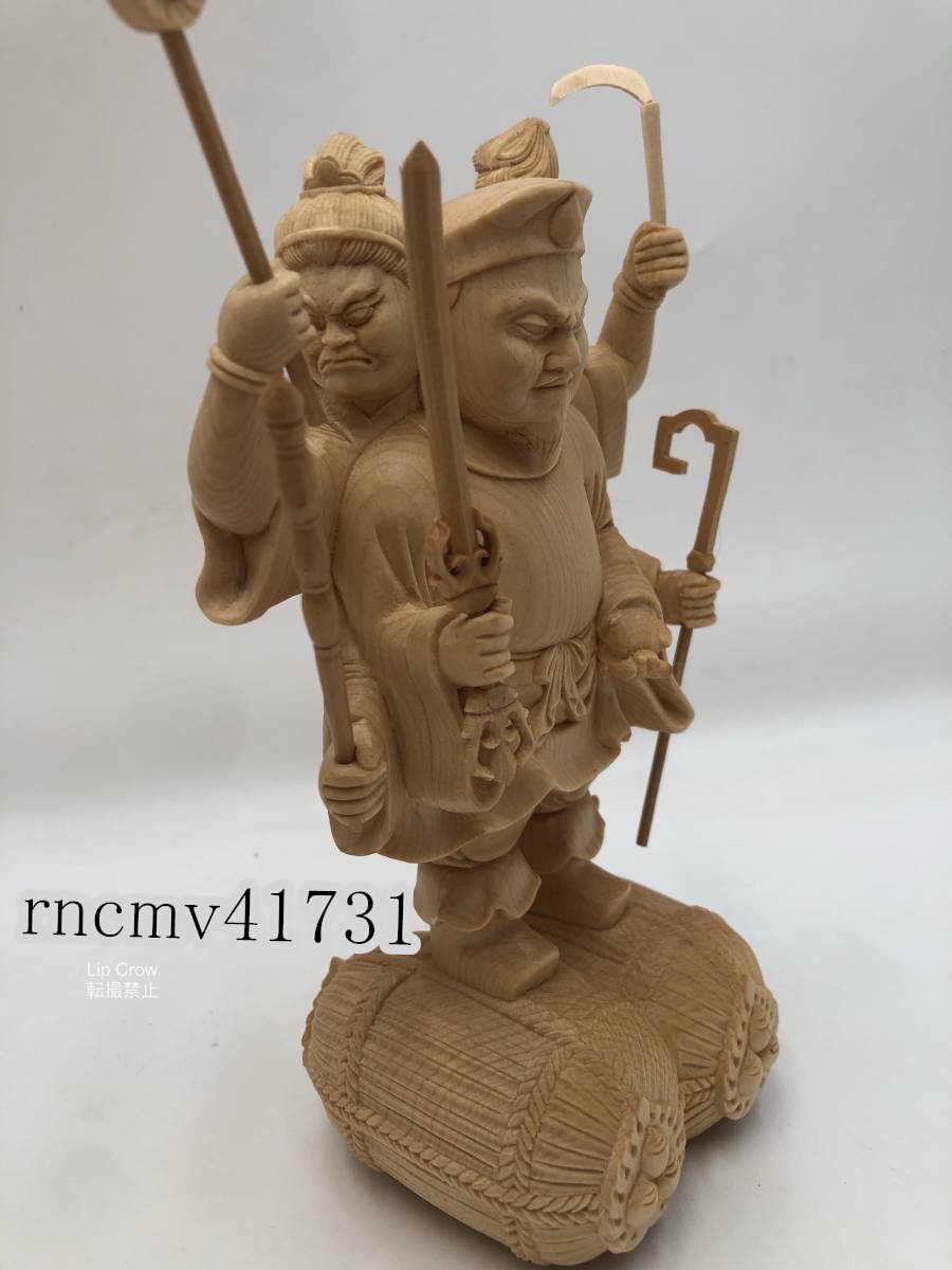 「81SHOP」檜木 三面大黒天立像 仏教美術 木彫仏像 仏師で仕上げ品 精密細工拍卖
