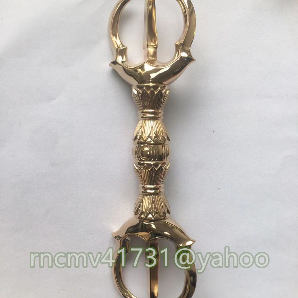 「81SHOP」 密教法具 寺院用仏具 極上品 真言宗 三鈷杵 真鍮製磨き仕上げ 長さ 22cm拍卖
