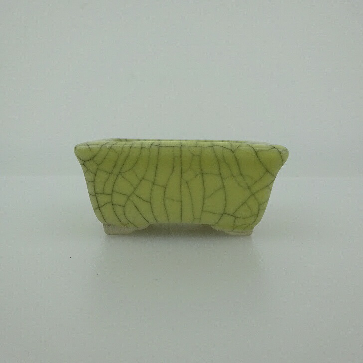 盆栽鉢 青香 小鉢 長辺 約5.9cm 長方鉢 貫入 縁付 釉薬 現品拍卖