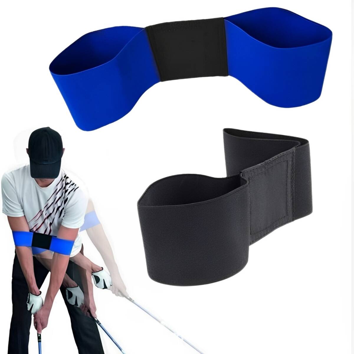 ゴルフ練習器具 バンド 矯正 ゴルフ ベルト ストレッチ トレーニング 2個セット 青色 黒色拍卖