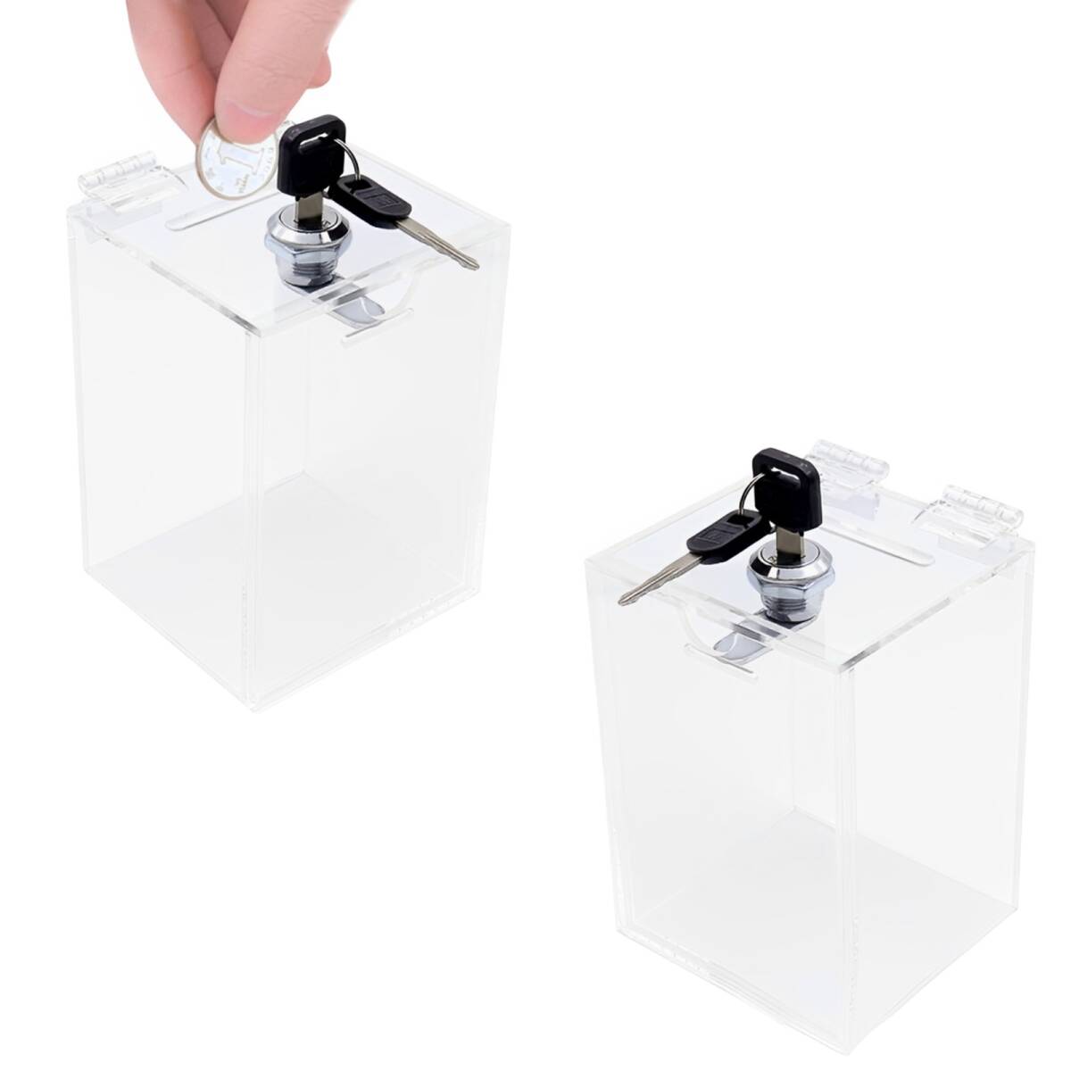 貯金箱 透明 鍵付き 募金箱 鍵 箱 500円玉貯金箱 お札 透明 2個セット拍卖