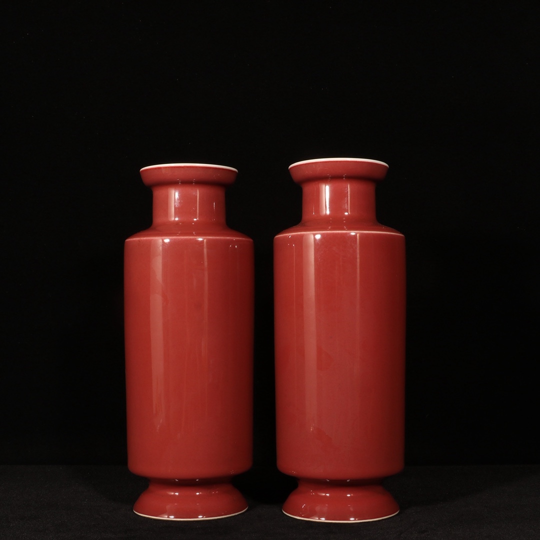 清時代 乾隆 豆紅棒槌瓶 唐物 箱付き 陶磁器 中国美術 古美術 置物 高さ24.5cm 直径9cm RG528拍卖