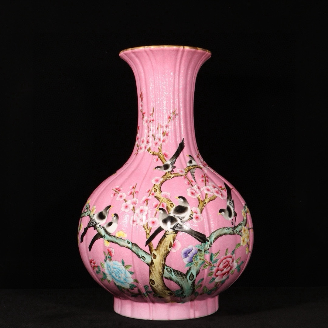 清時代 乾隆 琺瑯彩 掻落 賞瓶 唐物 箱付き 陶磁器 中国美術 古美術 置物 高さ59cm 直径31cm RG542拍卖