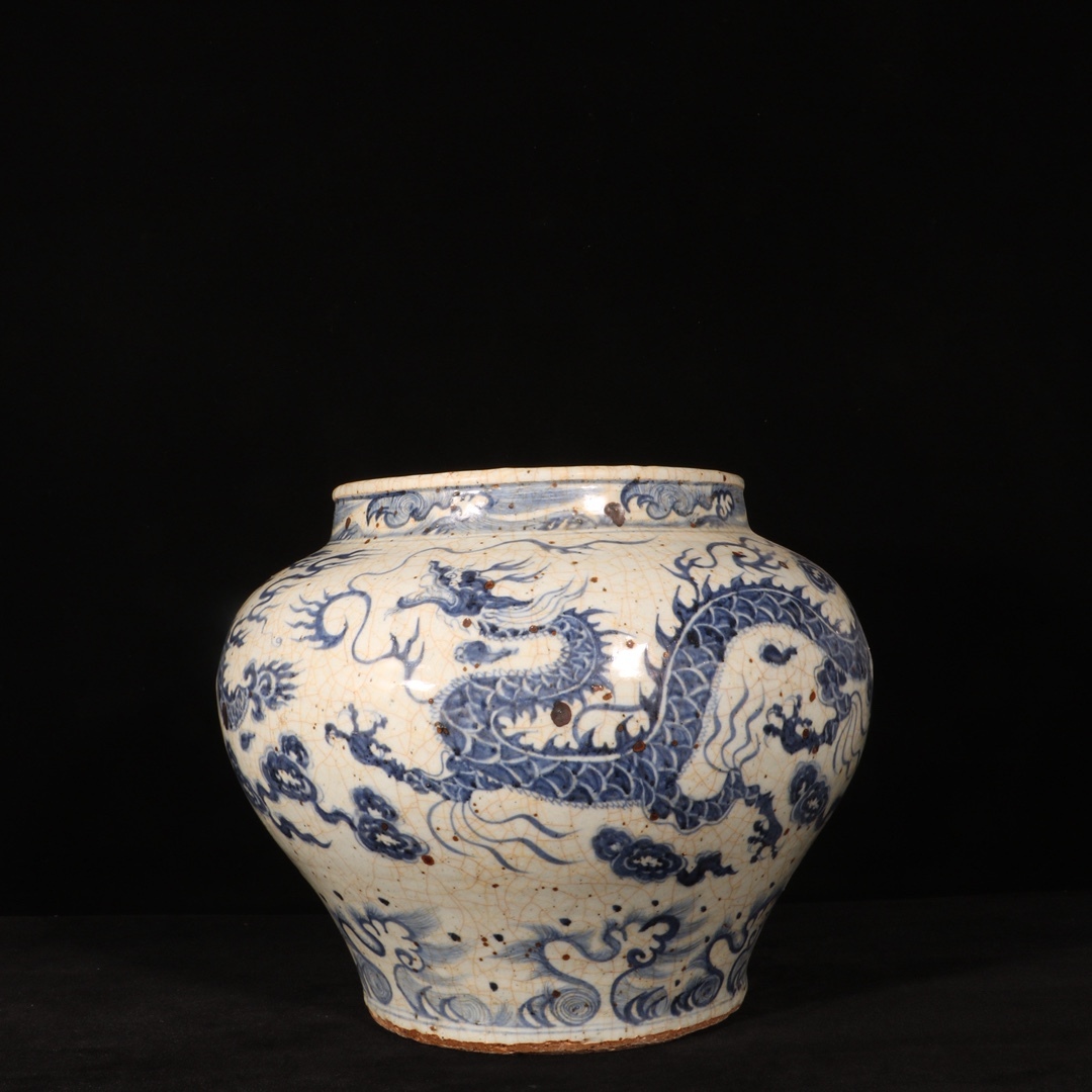元青花 染付 雲龍文罐 唐物 箱付き 陶磁器 中国美術 古美術 置物 高さ29cm 直径34cm RG591拍卖