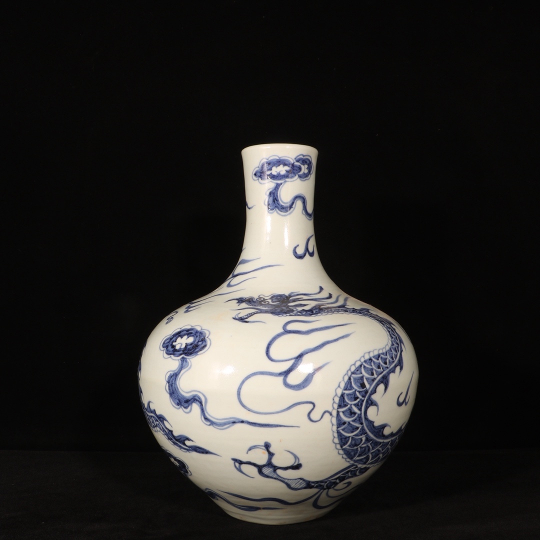 元青花 染付 雲龍文天球瓶 唐物 箱付き 陶磁器 中国美術 古美術 置物 高さ30cm 直径23cm RG593拍卖