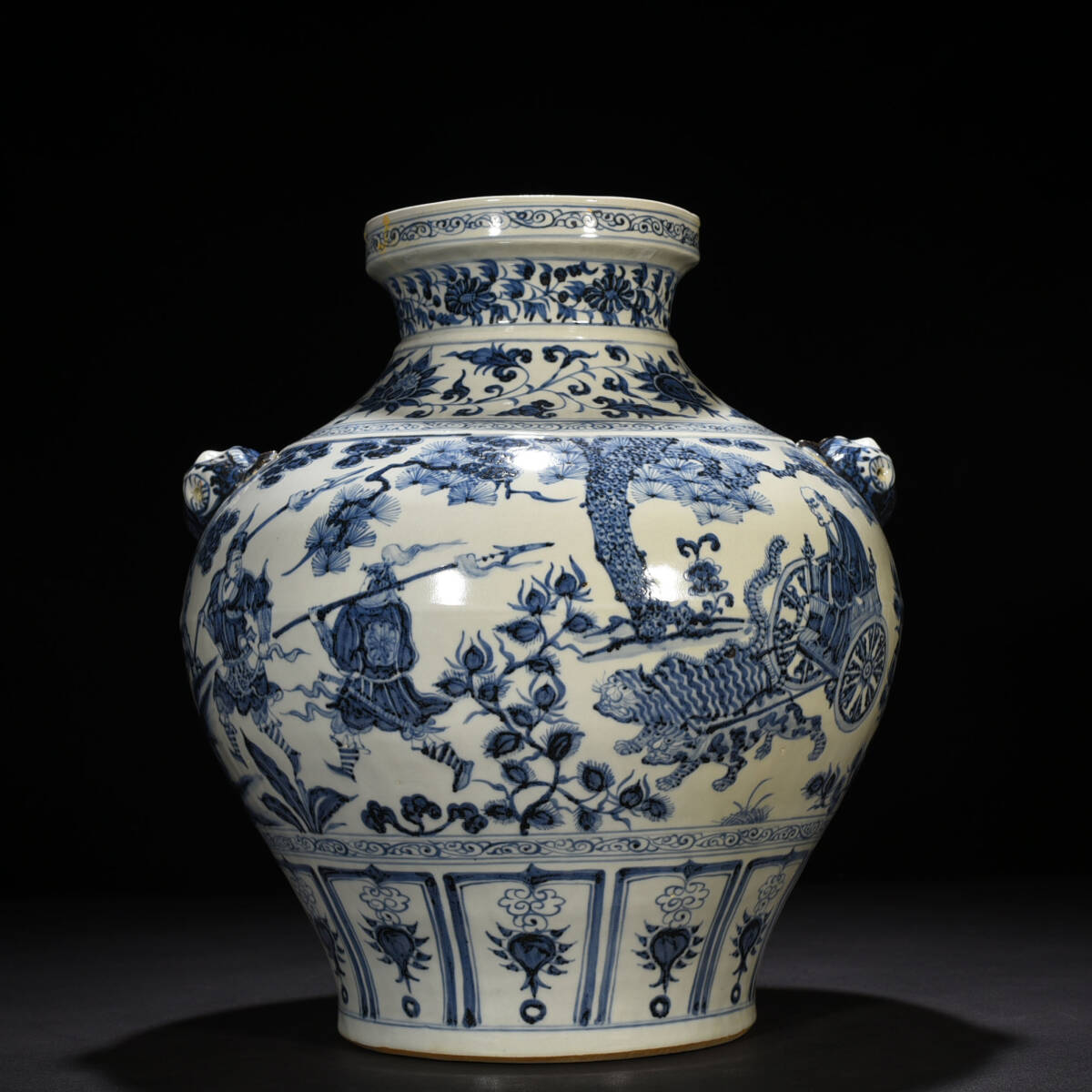 元時代 青花 染付 鬼谷下山 人物故事文獣耳罐 唐物 箱付き 陶磁器 中国美術 古美術 置物 骨董品 H14拍卖