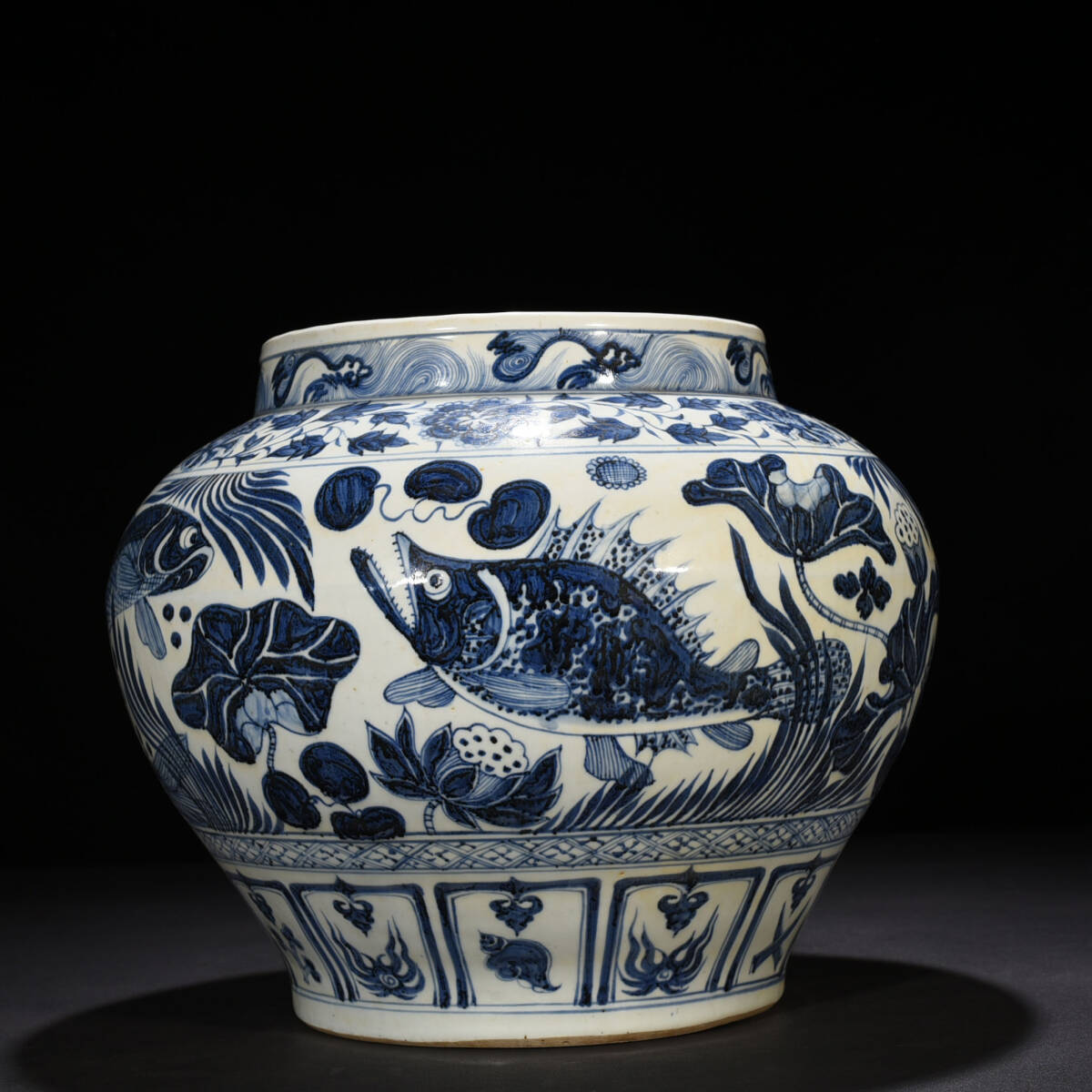 元時代 青花 染付 魚藻文罐 唐物 箱付き 陶磁器 中国美術 古美術 置物 骨董品 H22拍卖