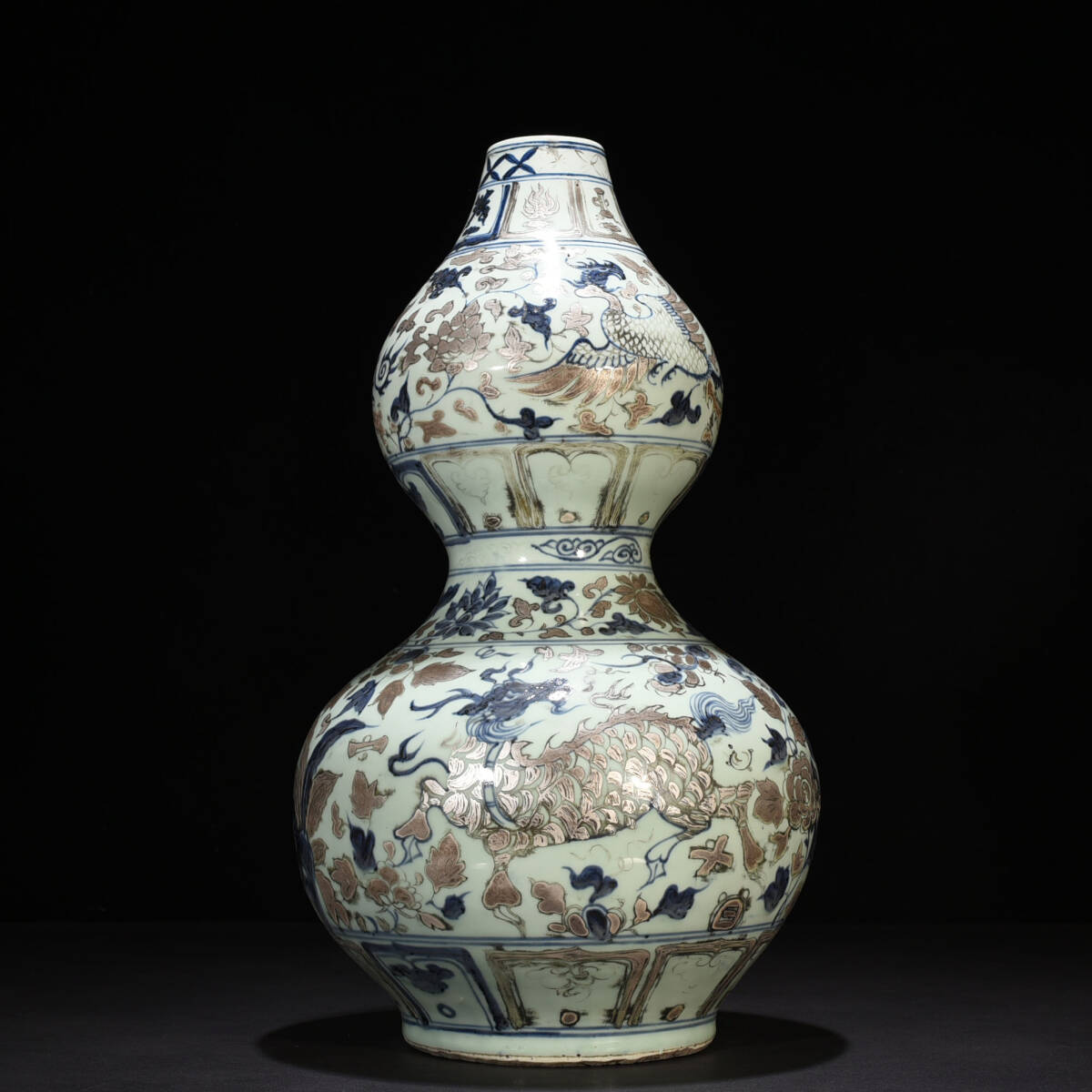 元時代 青花 染付 麒麟文 瓢形瓶 唐物 箱付き 陶磁器 中国美術 古美術 置物 骨董品 H25拍卖