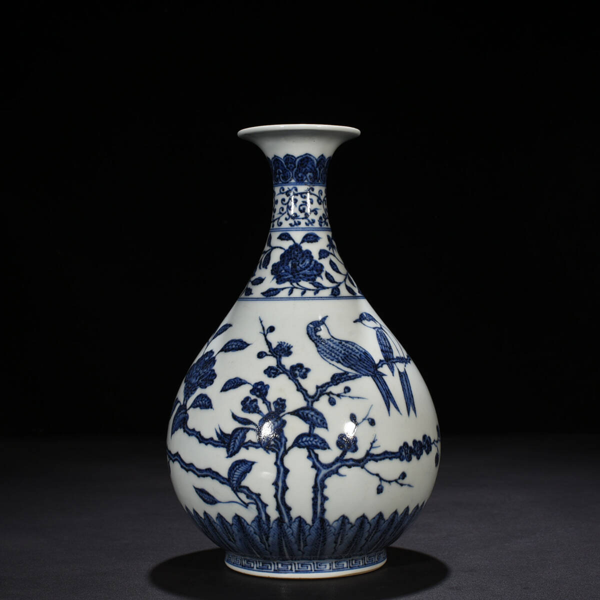 明時代 永樂 青花 染付 折枝花鳥文玉壺春瓶 唐物 箱付き 陶磁器 中国美術 古美術 置物 骨董品 H51拍卖