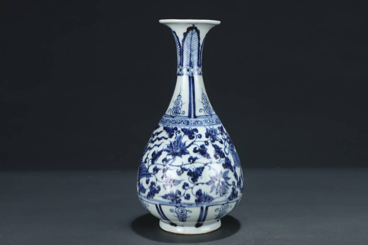 元青花 染付 纏枝麒麟文玉壺春瓶 唐物 箱付き 陶磁器 中国美術 古美術 置物 高さ28cm 胴径15cm RG588拍卖