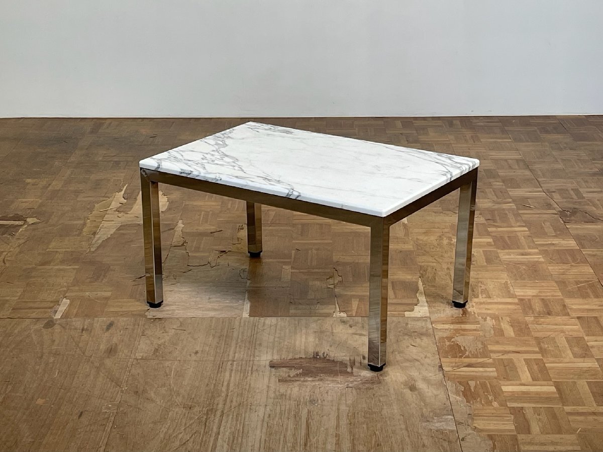 -os398|イタリア1970sヴィンテージ ビアンコカラーラ大理石 クロムレッグマーブルリビングテーブル|ロイズアンティークス ノル モビリア拍卖