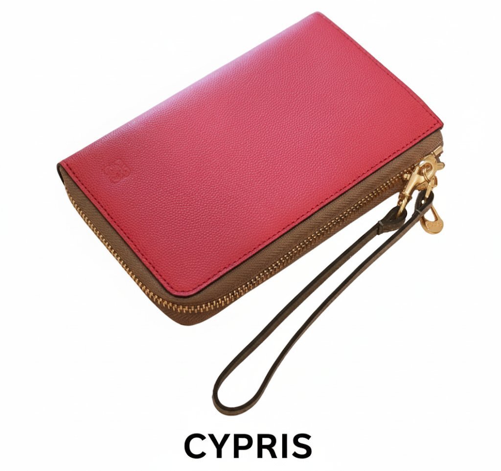 CYPRISキフリス新品L字ラウンドレザー財布25300円ピンクストラップ付拍卖