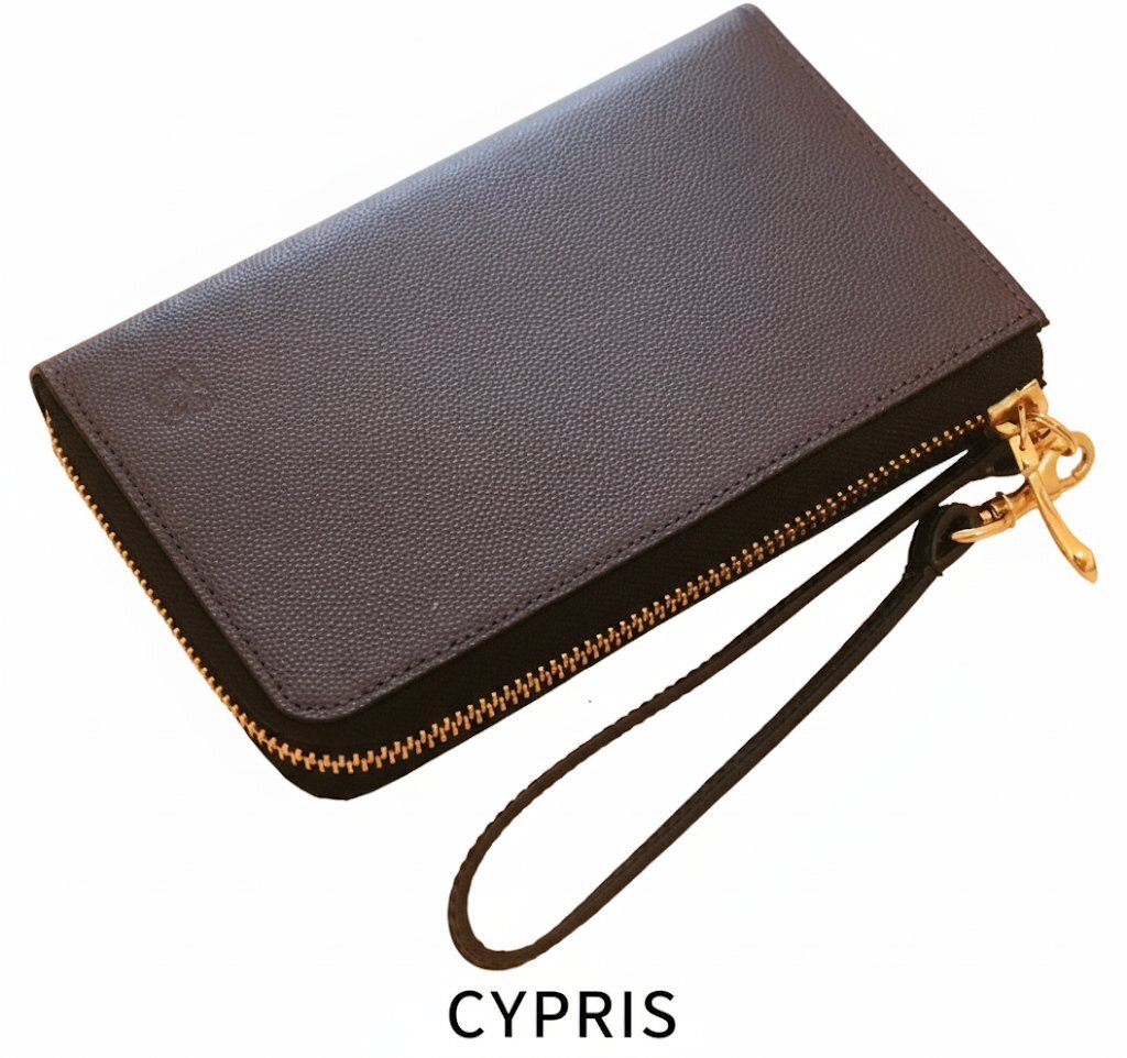 CYPRISキフリス新品L字ラウンドレザー財布25300円ブルー系ストラップ付拍卖