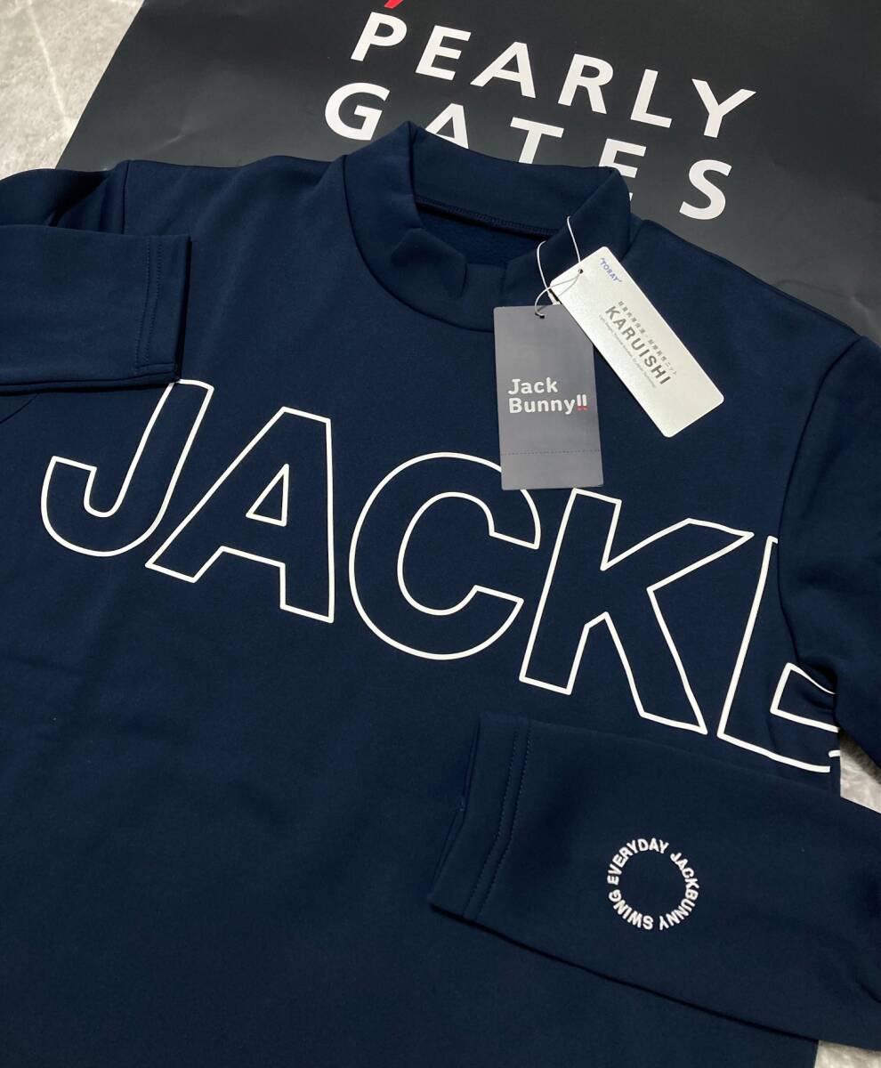 新品 パーリーゲイツ ジャックバニー KARUISHI ECO 長袖モックネックカットソー(6)サイズLL/紺 JACK BUNNY 軽量保温拍卖
