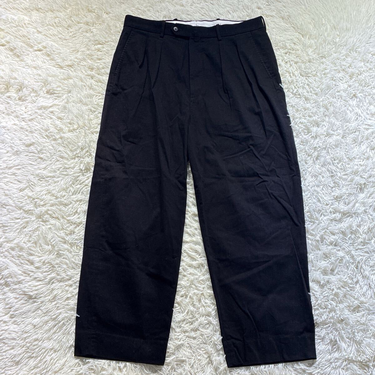 極美品/Lサイズ◎STEVEN ALAN スティーブンアラン テーパードパンツ スラックス ワイドパンツ 黒 ブラック ツータック コットン メンズ拍卖