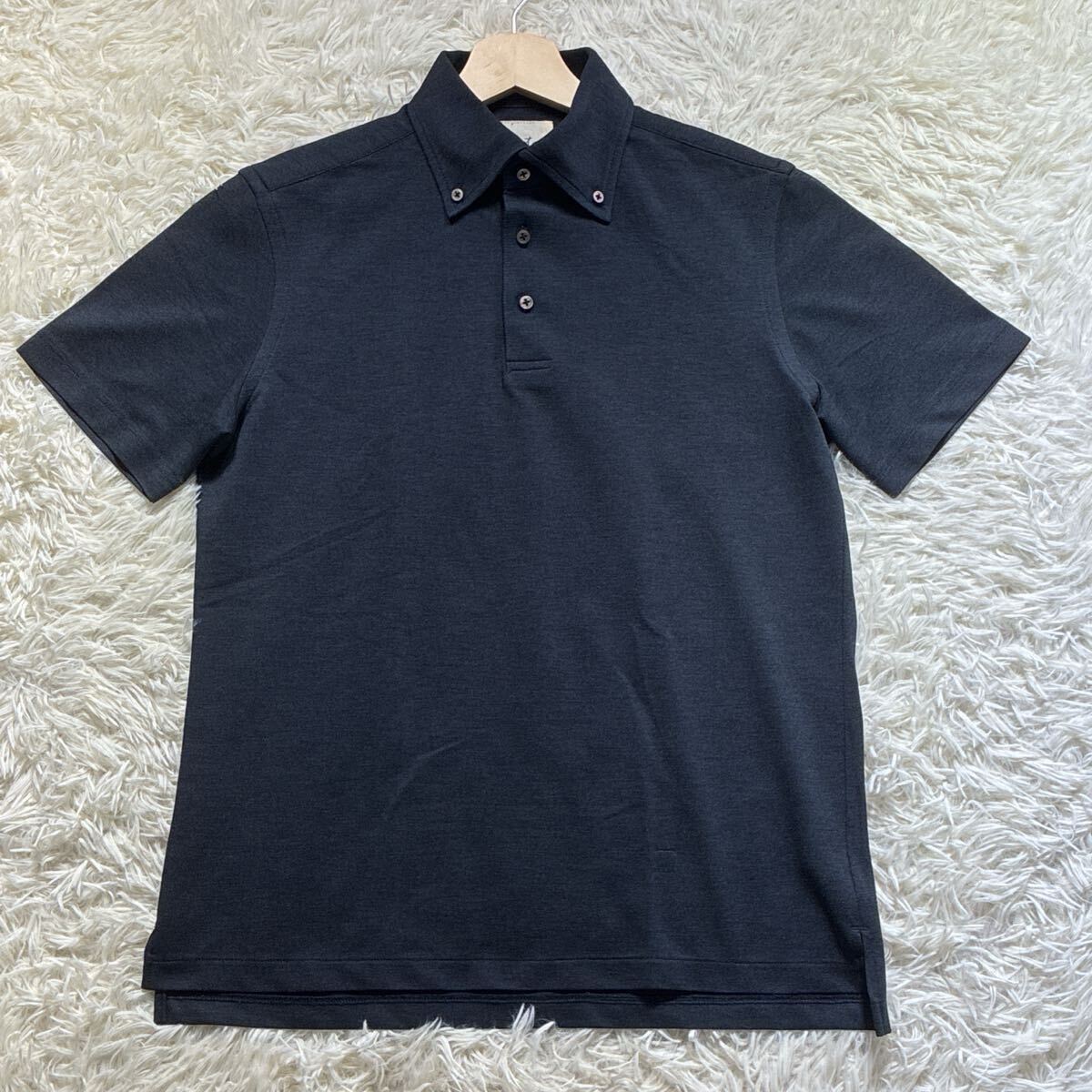 極美品◎EDIFICE エディフィス Belesto ベレスト 半袖 ポロシャツ 紺 ネイビー ボタンダウン BD 鹿の子 近年モデル 46/M メンズ 紳士服拍卖