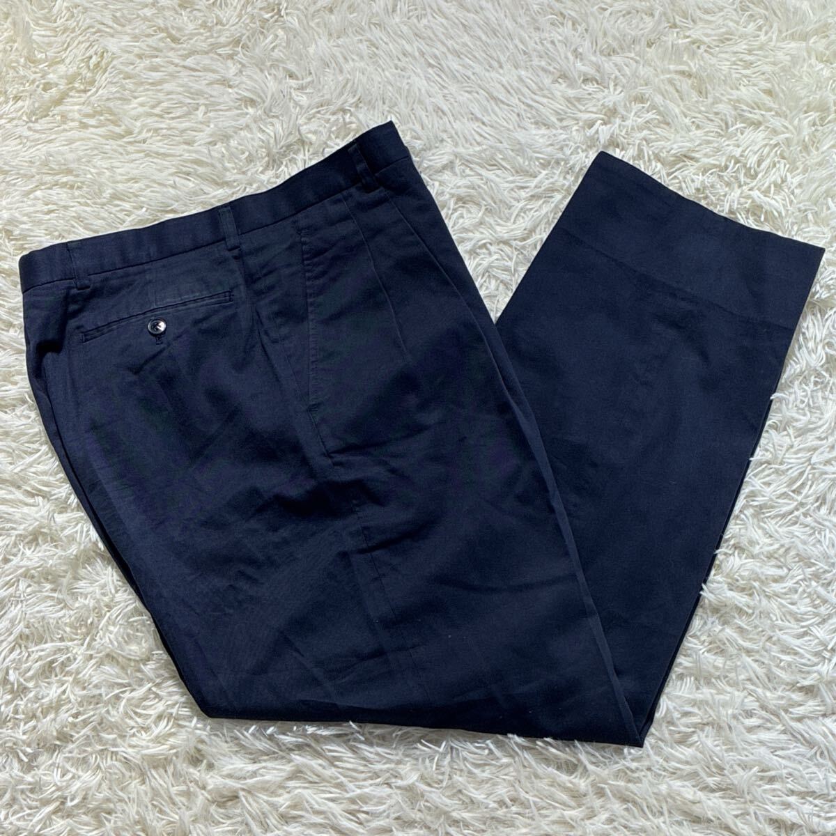 美品◎KENZO PARIS ケンゾー ワイドパンツ スラックス ツータック 紺 ネイビー 2/M メンズ 日本製 コットン拍卖