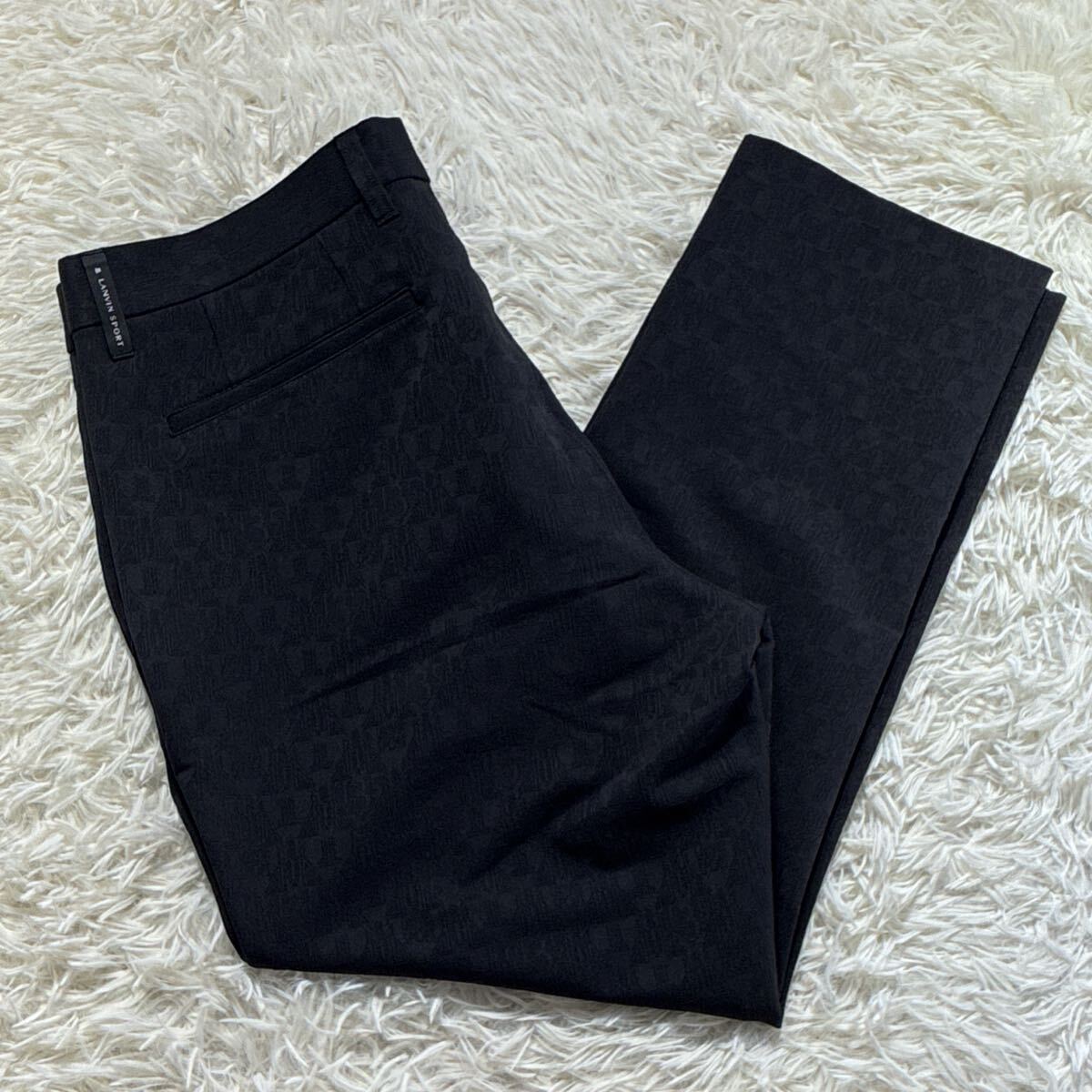 極美品/希少◎LANVIN SPORT ランバン スポール パンツ スラックス ワイドパンツ 総柄 W88 黒 ブラック メンズ ゴルフ拍卖