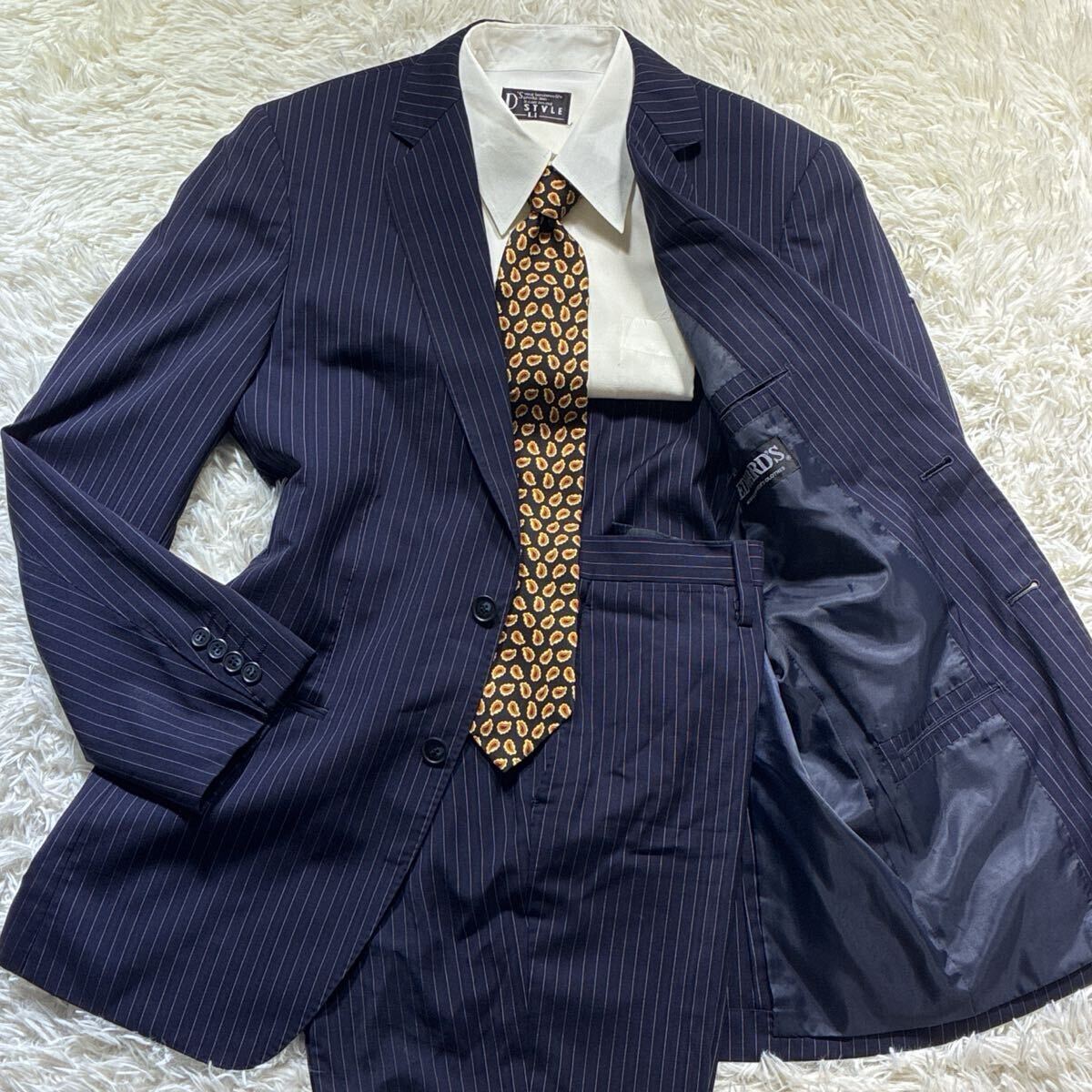 極美品/XL相当◎ロロピアーナ Loro Piana スーツ セットアップ 120's 紺 ネイビー ストライプ メンズ 紳士服 高級 EDWARD'S拍卖