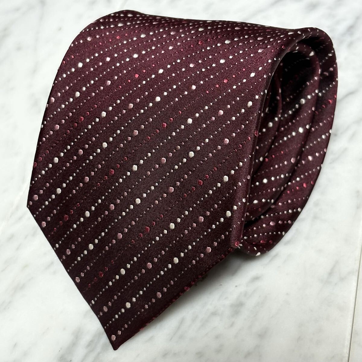 【美品】 999円~ ヒロココシノ ネクタイ レッド ストライプ系 ドット (R8)拍卖