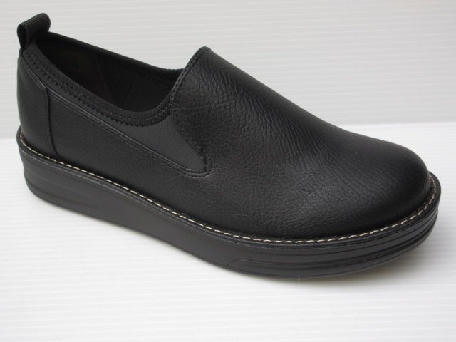 足が痛くならない柔かカジュアル ウォーキング シューズ 23.5 幅広 4E wilsonlee 5871 黒 ウイルソンリー 婦人 レディース スリッポン拍卖