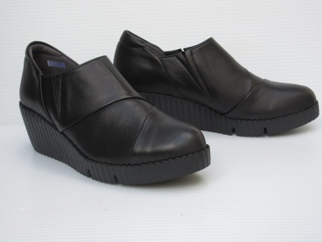 柔らか SPORTS NINE 116-338 黒 22.0 スポーツナイン 厚底 ウエッジソール パンプス 日本製 サイドゴア スリッポン ウォーキングシューズ拍卖