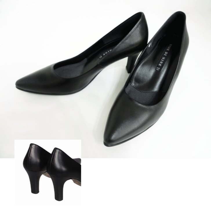 柔らか痛くない 23.5 NINE DI NINE 8520 黒 ナインデナイン 婦人 レディース 本革 日本製 就職活動 冠婚葬祭 フォーマル プレーン パンプス拍卖