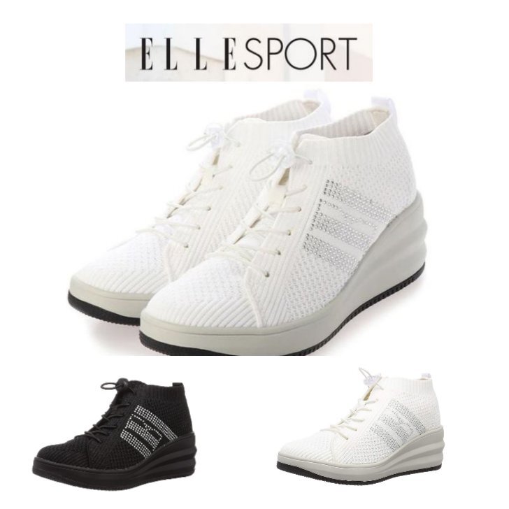 【送料無料】幅広痛くない柔かニット ヒールアップ スニーカー マドラス エルスポーツ ESP12713A 白 24.0 ELLE SPORTS 婦人 レディース拍卖