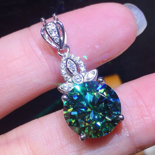 モアサナイト ネックレス ペンダント すぐにお届けできます。美麗 輝き ブルーグリーンモアサナイトダイアモンド 宝石 8㎜ シルバー拍卖