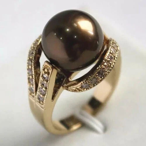 真珠 パール 指輪 リング US 6,7,8,9 号手元にあります。12mm南洋貝殻真珠ラウンドビーズジェムストーン18KゴールドGP拍卖