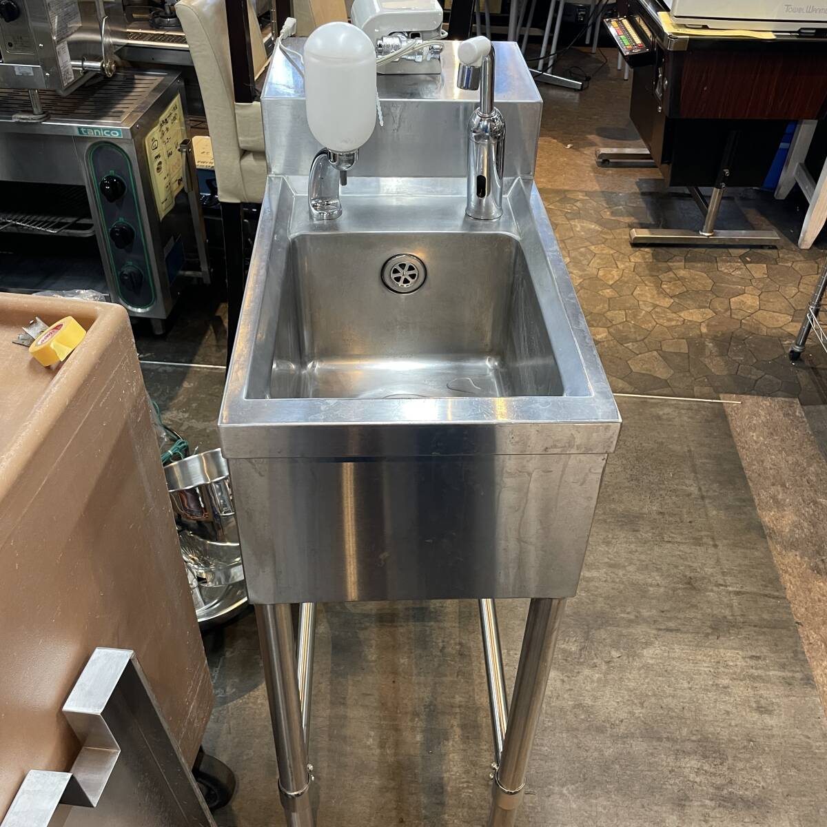【札幌店開店二周年記念セール!!一槽シンク/350*750*900/台付自動水栓・石けん入れ付き/中古品/札幌発】1559拍卖
